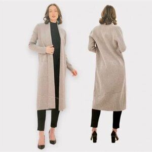 Long Beige Soft Open Front Cardigan Pockets XL Maxsport Womens Knitwear Office